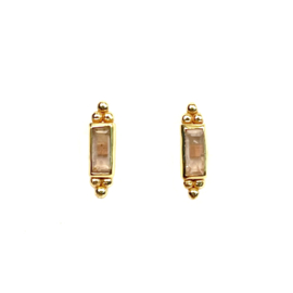 Rose Quartz Bar W/ Dots Gold Vermeil Earstuds / Muja Juma Oorstekers