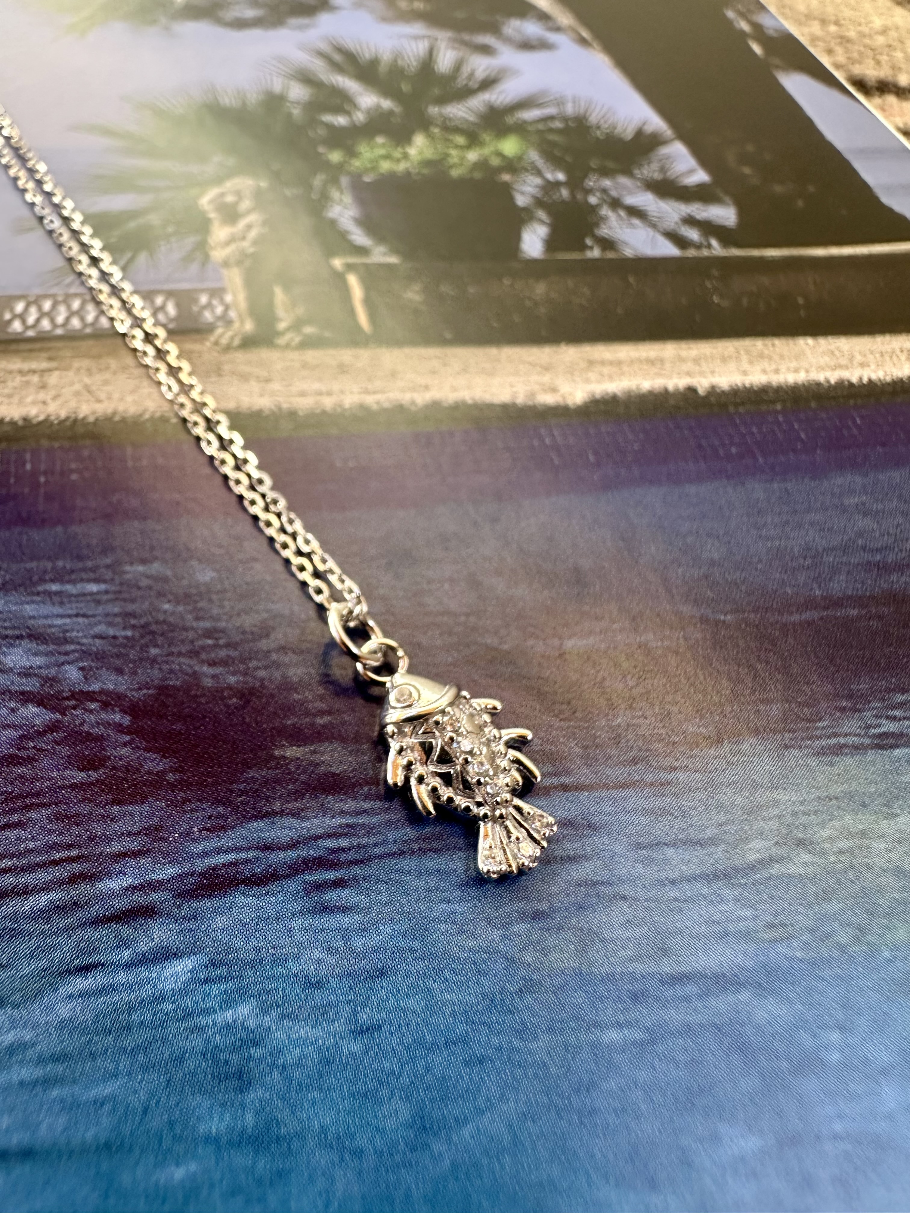 Zirconia Fish Necklace Sterling Silver