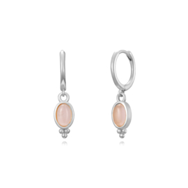 Oval Rose Quartz Hoops Sterling Silver Oorbellen