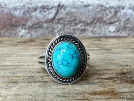 Tibetan Turquoise Ring Sterling Silver Plated