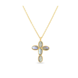Labradorite Cross Necklace Gold Vermeil
