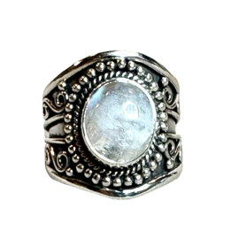 Tribal Oval Moonstone Ring Sterling Silver