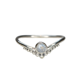 Dotted Crown Moonstone Ring Sterling Silver