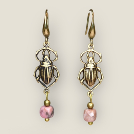 Brass Beetle Earrings Pink