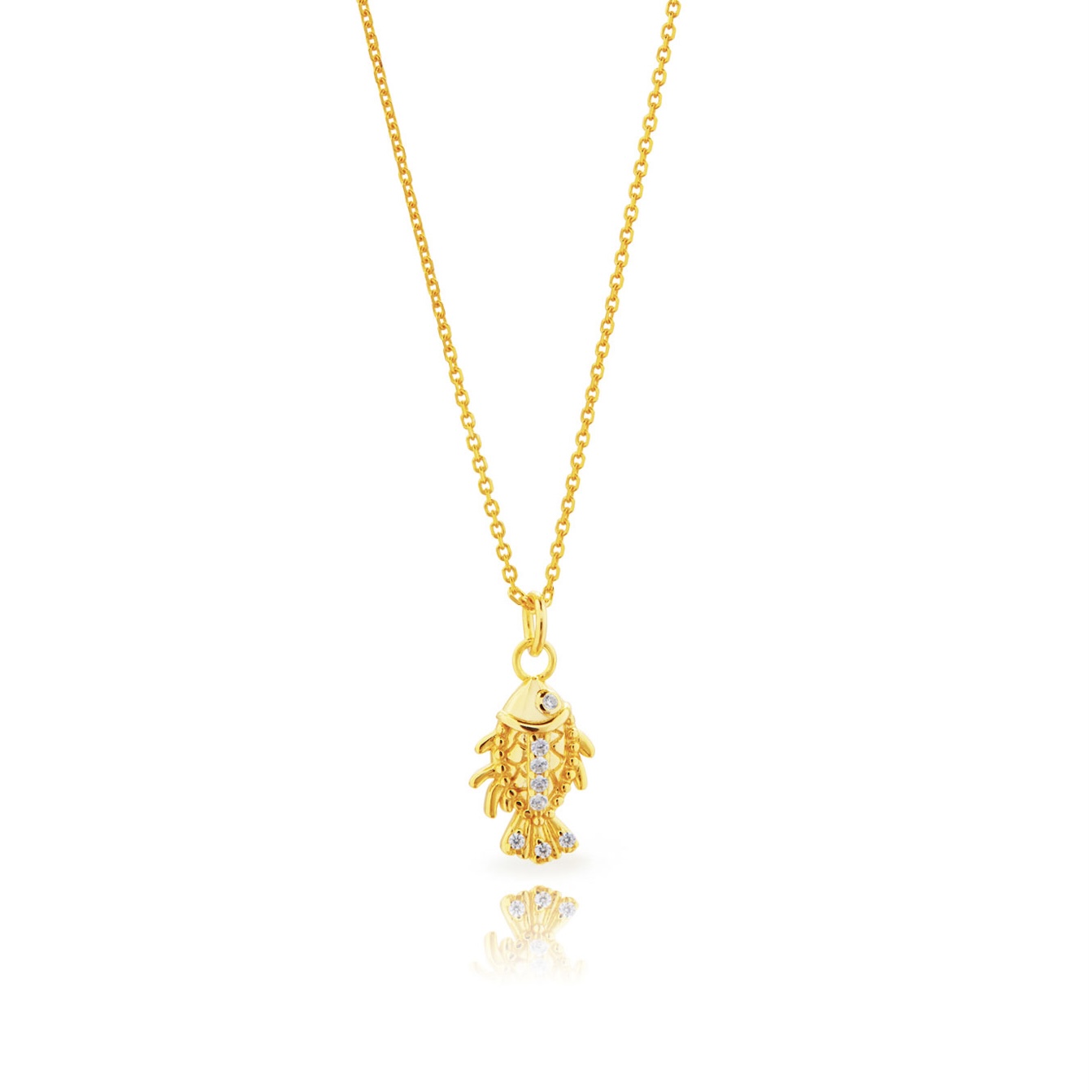 Zirconia Fish Necklace Gold Vermeil