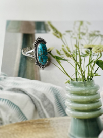 Blue Copper Turquoise Boho Ring Sterling Silver