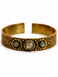 Labradoriet Boho 3-Stone Bangle - Brass