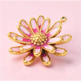 Roze Bloem Bedel - Stainless Steel Gold Plated