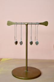 Mystic Leaf Labradoriet Earchains - Silver Plated