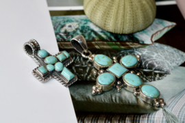 Turquoise Cross Pendant Sterling Silver
