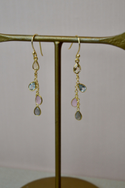 Mix Gems Chain Earrings Gold Vermeil
