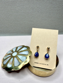 Blue Sapphire Gold Plated Earstuds / Edelsteen Oorstekers