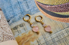 Rozenkwarts Amore Oorbellen - Gold Plated