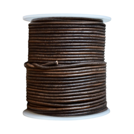 Rond Leer 2 mm Vintage Donkerbruin (per mtr)