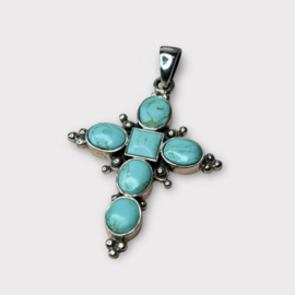 Turquoise Cross Pendant Sterling Silver