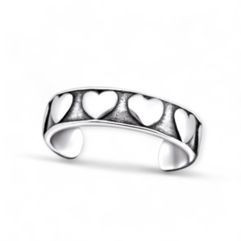 Hearts Toe Ring Sterling Silver