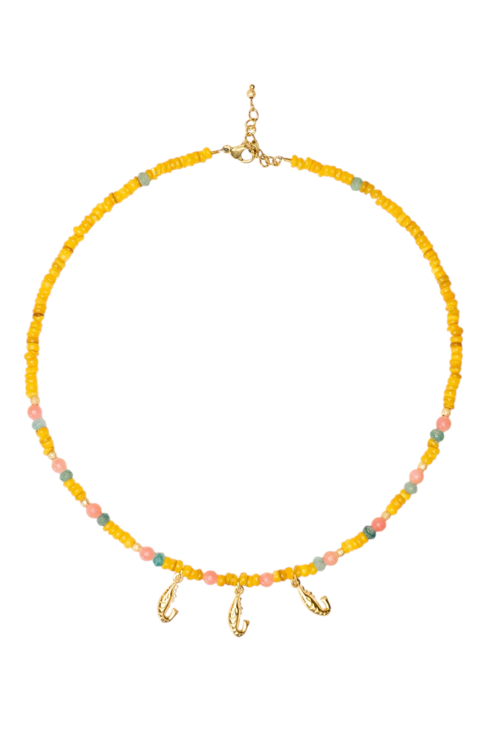 Shrimp Shell & Gemstone Necklace Gold