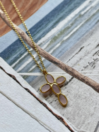 Rozenkwarts Kruis Ketting - Gold Vermeil