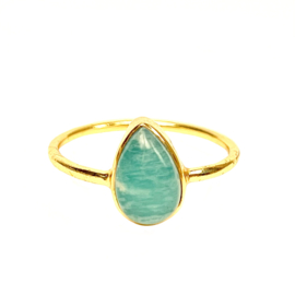 Rain Drop Amazonite Ring Gold Vermeil