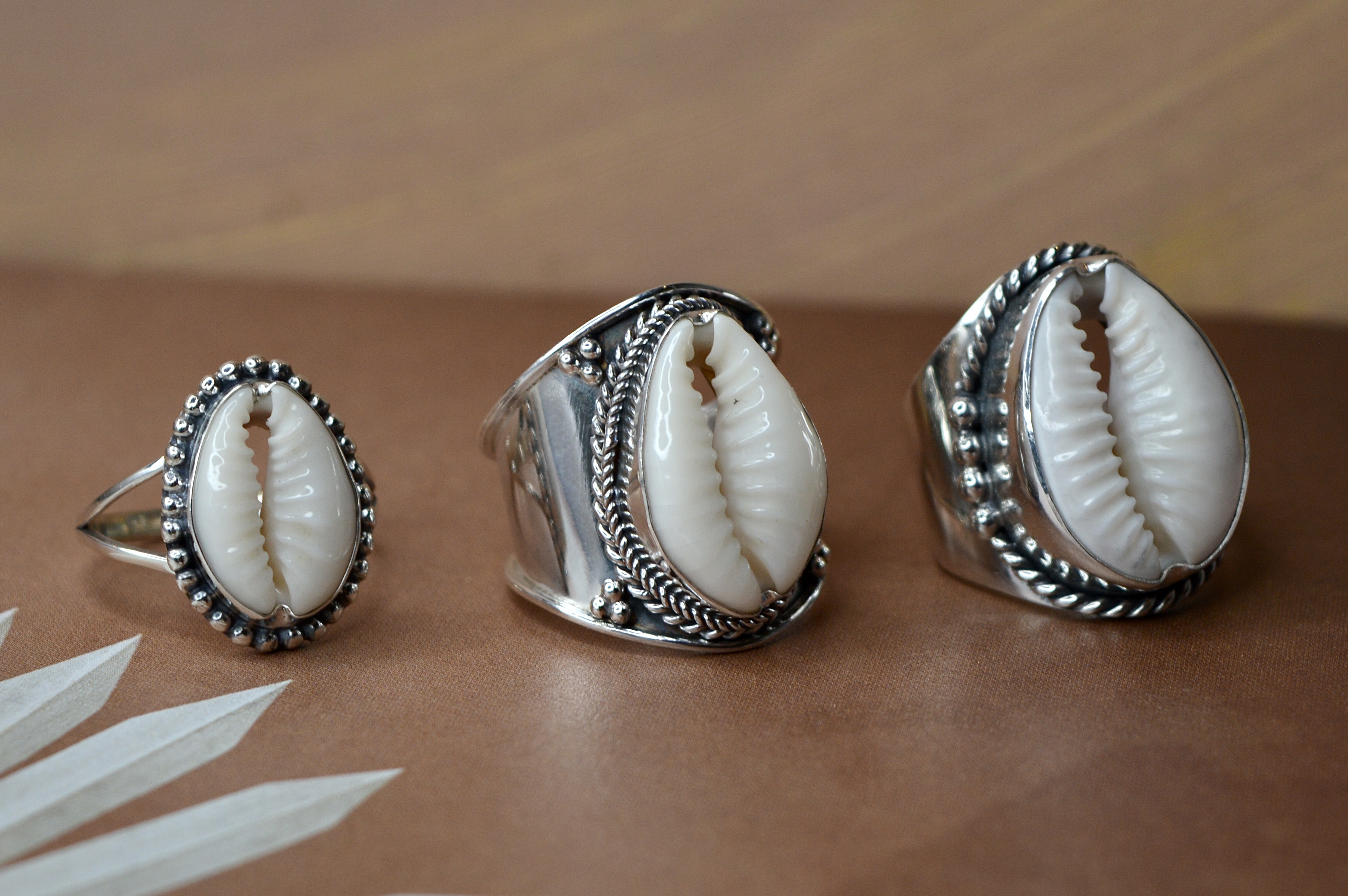 Tribal Cowrie Shell Ring Sterling Silver