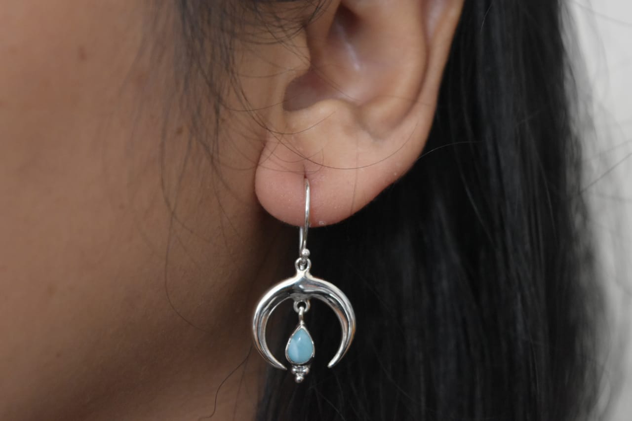 Larimar Crescent Earrings Sterling Silver