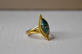 Moss Agate Star Gazer Ring Gold Vermeil