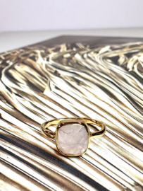 Square Rose Quartz Ring Gold Vermeil