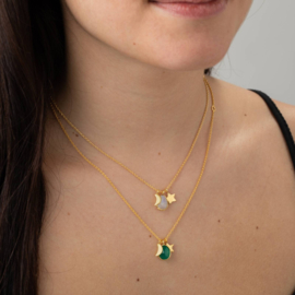 Moon, Star & Ruby Necklace Gold Vermeil