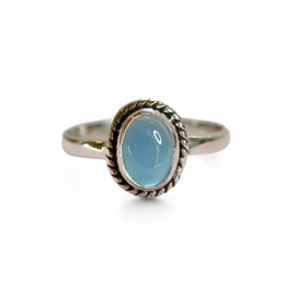 Braided Oval Blue Chalcedony Ring Sterling Silver