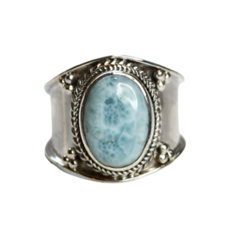 Tribal Larimar Ring Sterling Silver