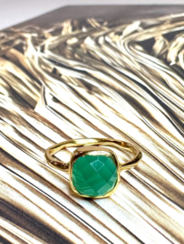 Square Green Onyx Ring Gold Vermeil