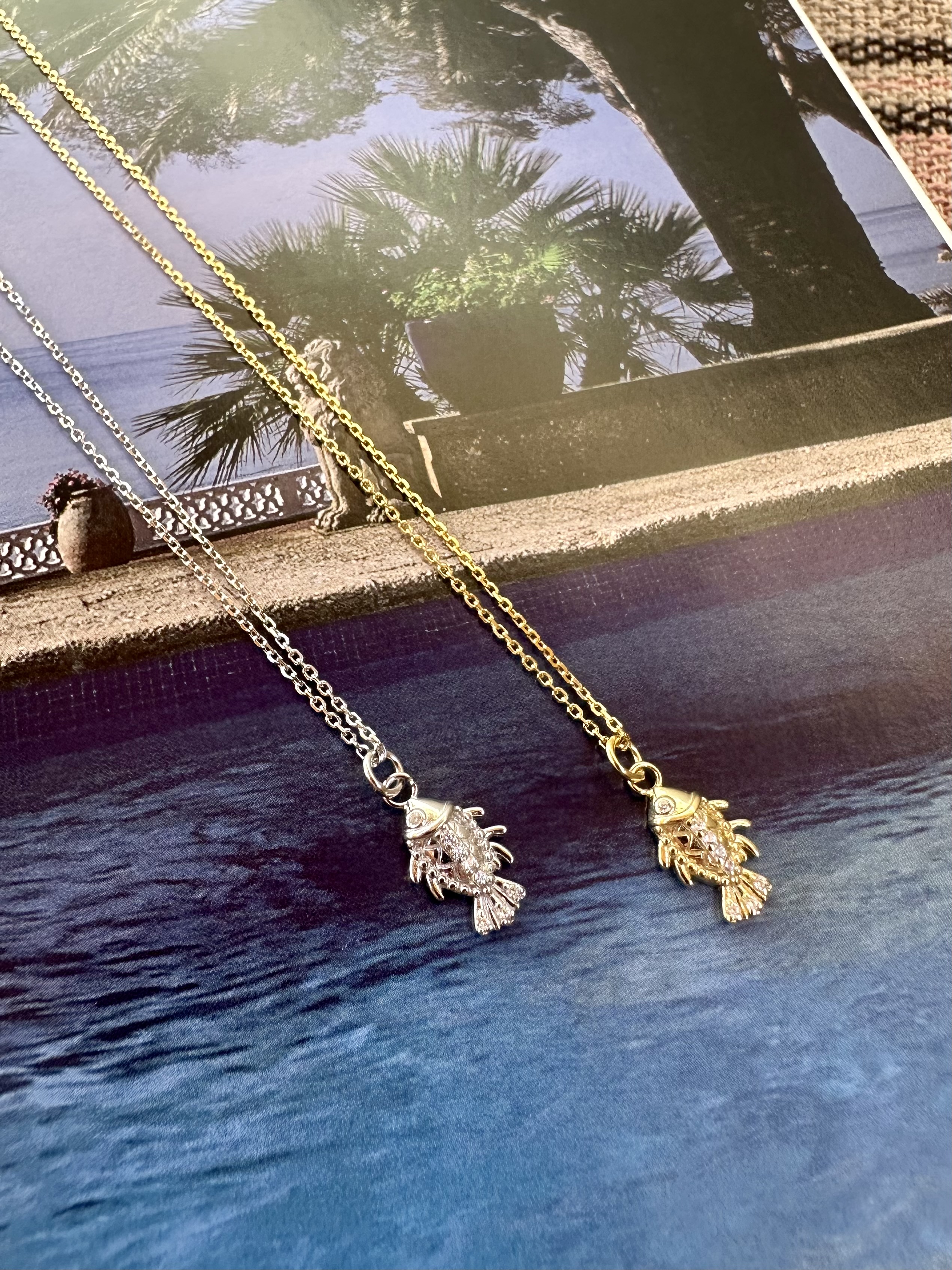 Zirconia Fish Necklace Gold Vermeil