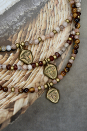 Tigereye, Rosequartz & Brass Necklace