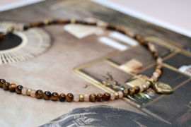 Tigereye, Rosequartz & Brass Necklace