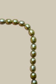Zoetwater Parel Kralen 7 x 8 mm - Olijf Groen (per 4 streng)
