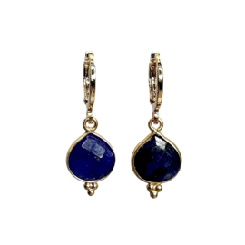 Blue Sapphire Gold Plated Earrings / Edelsteen Oorbellen