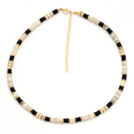 Disk Beads Necklace Onyx/ Opal Ketting