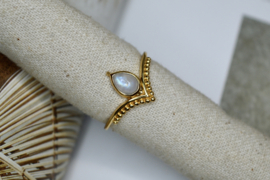 Moonstone Drop Chevron Ring Gold Vermeil