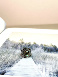 Tribal Oval Labradorite Ring Sterling Silver