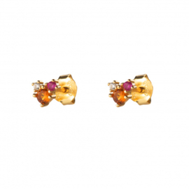 Multi Zircon Orange Studs Gold Vermeil Oorstekers