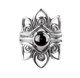 Lotus Ring Black Onyx Sterling Silver