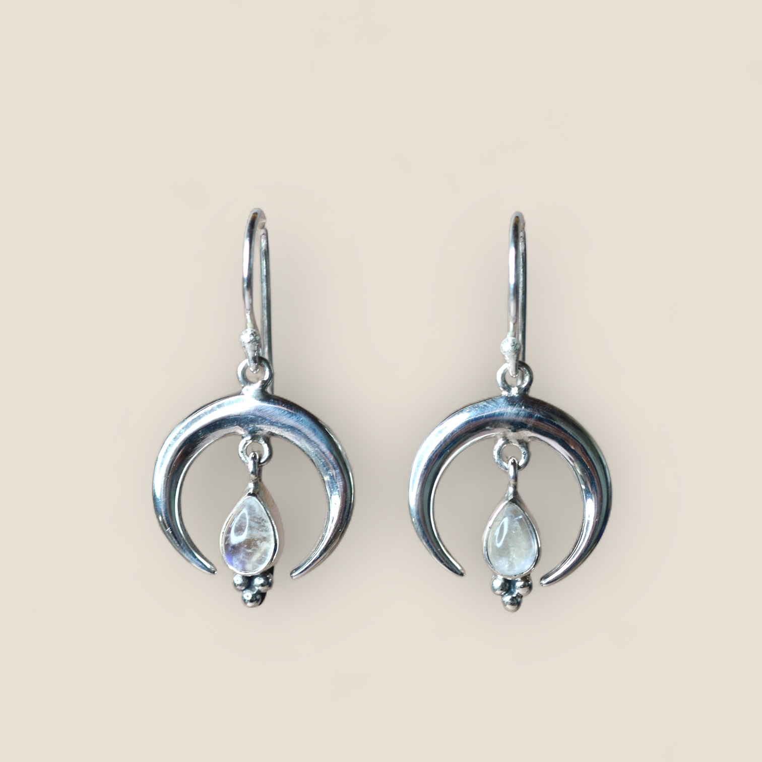 Moonstone Crescent Earrings Sterling Silver