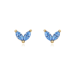 Blue Topaz Zirconia Flower Studs Gold Vermeil Oorstekers