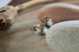 Fire Snow Opal Studs Sterling Silver