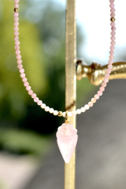 Roze Opaal en Rozenkwarts Schelp Ketting - Gold Vermeil