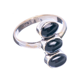 Black Onyx 3-Stones Ring / Sterling Silver 17.5