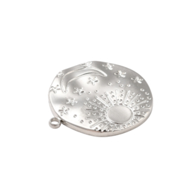 Ronde Zon en Maan Bedel - Stainless Steel Zilver