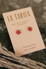 Enamel Flower Studs Red Gold Vermeil Oorstekers