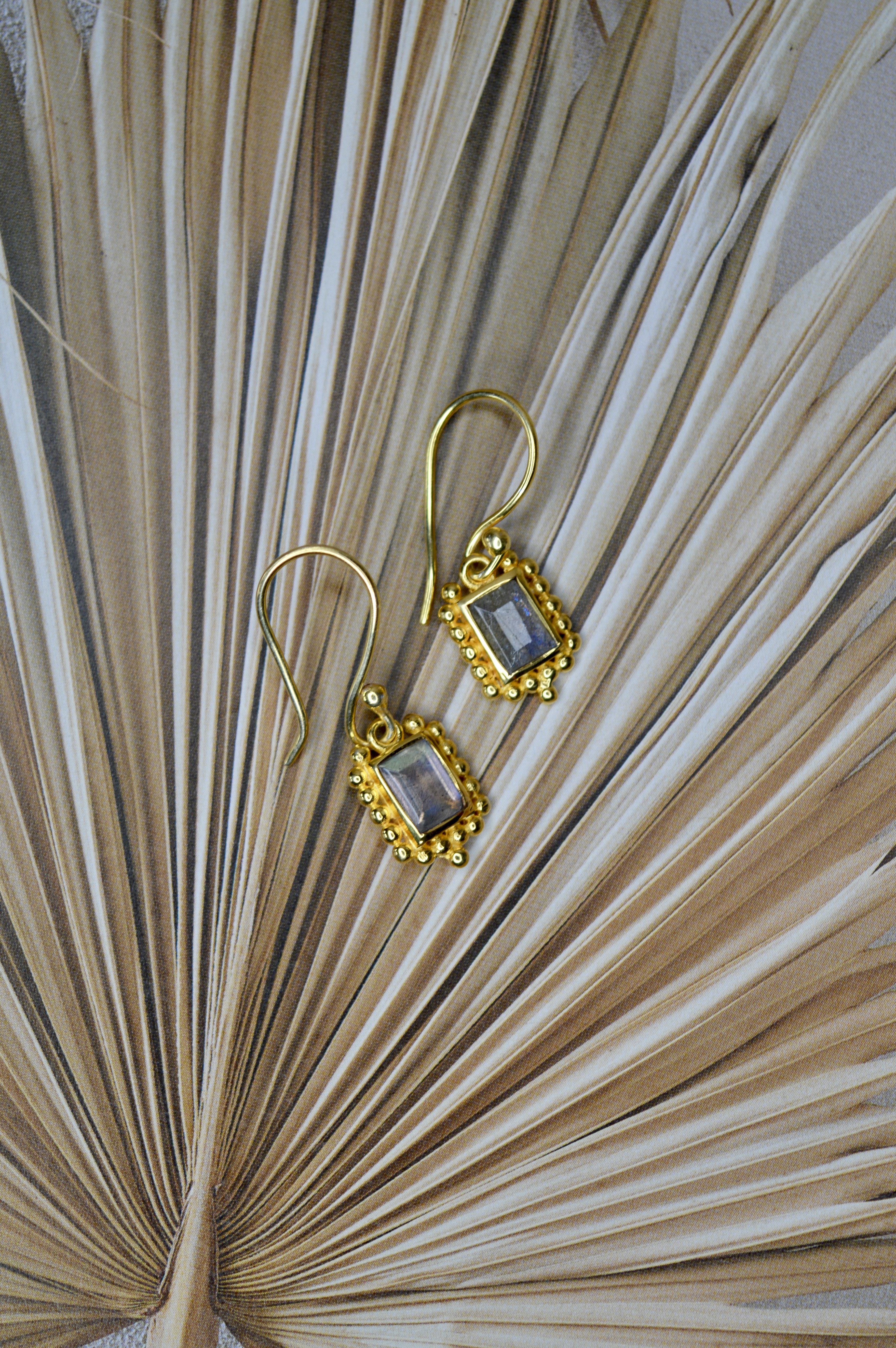 Labradorite Boho Earrings Gold Plated