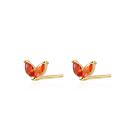 Orange Zirconia Flower Studs Gold Vermeil Oorstekers